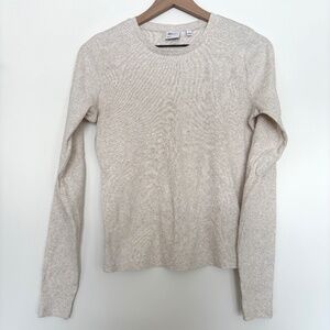 Aritzia TNA HomeStretch Rib Longsleeve Crewneck in Heather Light Oatmeal